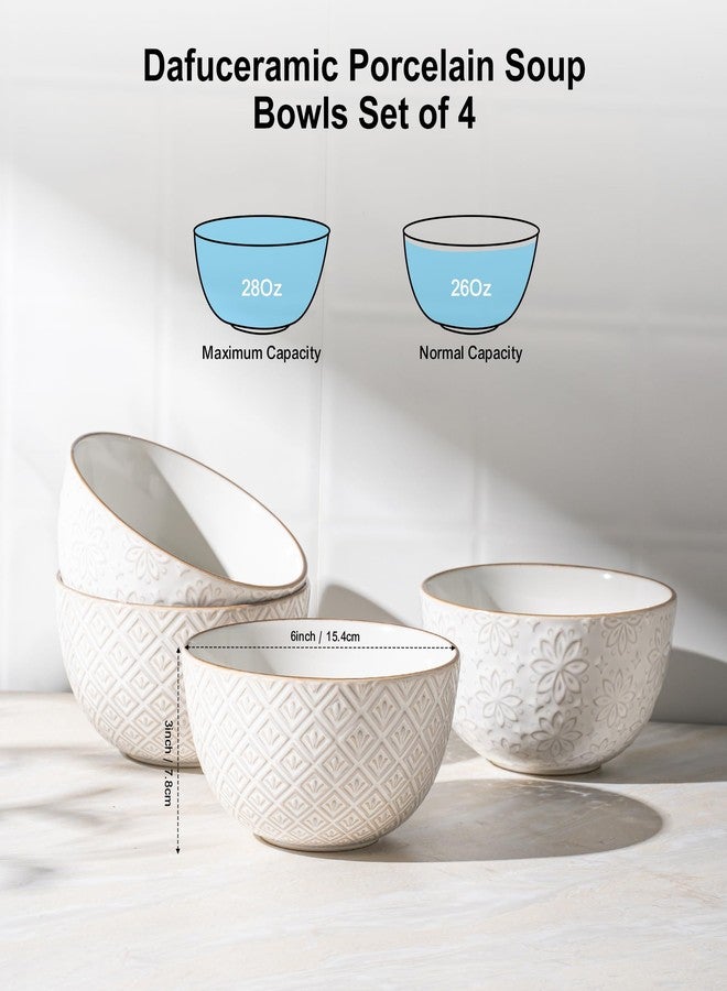 Dafuceramic 26 oz Ceramic Soup Bowls, Cereal Bowls Set of 4 – Oven & Microwave Safe French Onion Soup Bowls, Unique Embossed Patterns, Dishwasher Safe for Soups, Stews & Desserts - Image 2