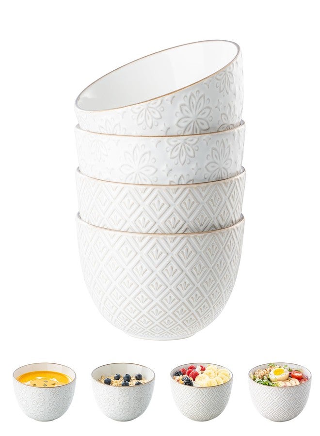 Dafuceramic 26 oz Ceramic Soup Bowls, Cereal Bowls Set of 4 – Oven & Microwave Safe French Onion Soup Bowls, Unique Embossed Patterns, Dishwasher Safe for Soups, Stews & Desserts - Image 1