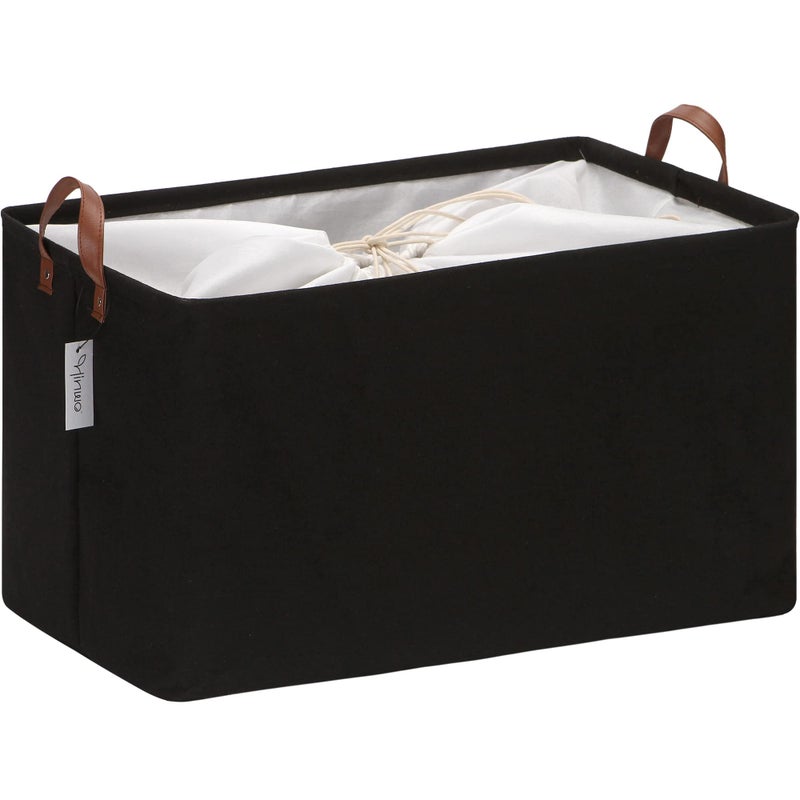 Hinwo 70L Extra Large Storage Bins Closet Organizers and Storage Foldable Clothes Storage Baskets with Handles Containers for Clothing Blanket Comforters Toys Bedding Black
