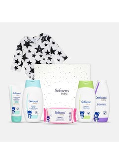 Softsens Baby Rockstar Baby Essentials Gift Box Pack Of 7 |Premium Gift Set For New Born Baby | Bath & Skin Care Products Gift Box | Newborn Baby Essentials | Baby Shower Gift  - Image 1