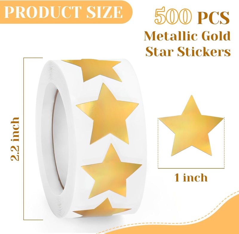 Imeepa 500 PCS Metallic Gold Star Stickers, 1 inch Self Adhesive Metallic Glitter Foil Stickers Sparkly Star Sticker Reward Behavior Chart Labels for Kids Students Teachers Supplies - Image 2