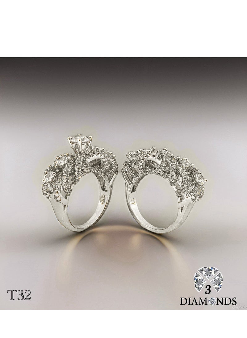 3Diamonds - Twins Ring Platinum Plated For Women With Zircon Stone - Silver - Image 1