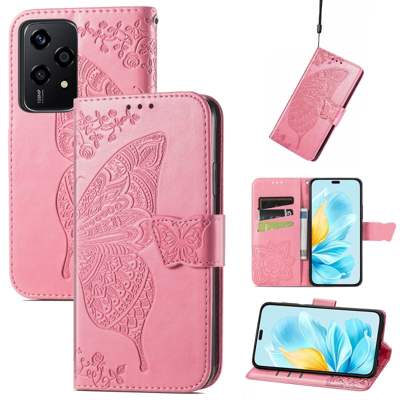 HuHa Case Cover For Honor 200 Lite Global Butterfly Love Flower Embossed Leather Phone Case(Pink) - Image 1