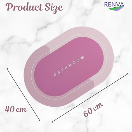 RENVA Bathroom Door Mats | Water Absorbent Quick Dry Round Mat with Anti-Slip Rubber Backing | Non-Slip Floor Mat for Home & Kitchen 40x60 CM (Pack of 1, Pink Colour) - Image 2