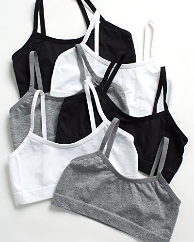 Rene Rofe Girls' Training Bra - 6 Pack 4-Way Stretch Spaghetti Strap Unpadded Bralette Starter Bras for Girls (7-14), Size 14, Black/White/Grey - Image 3