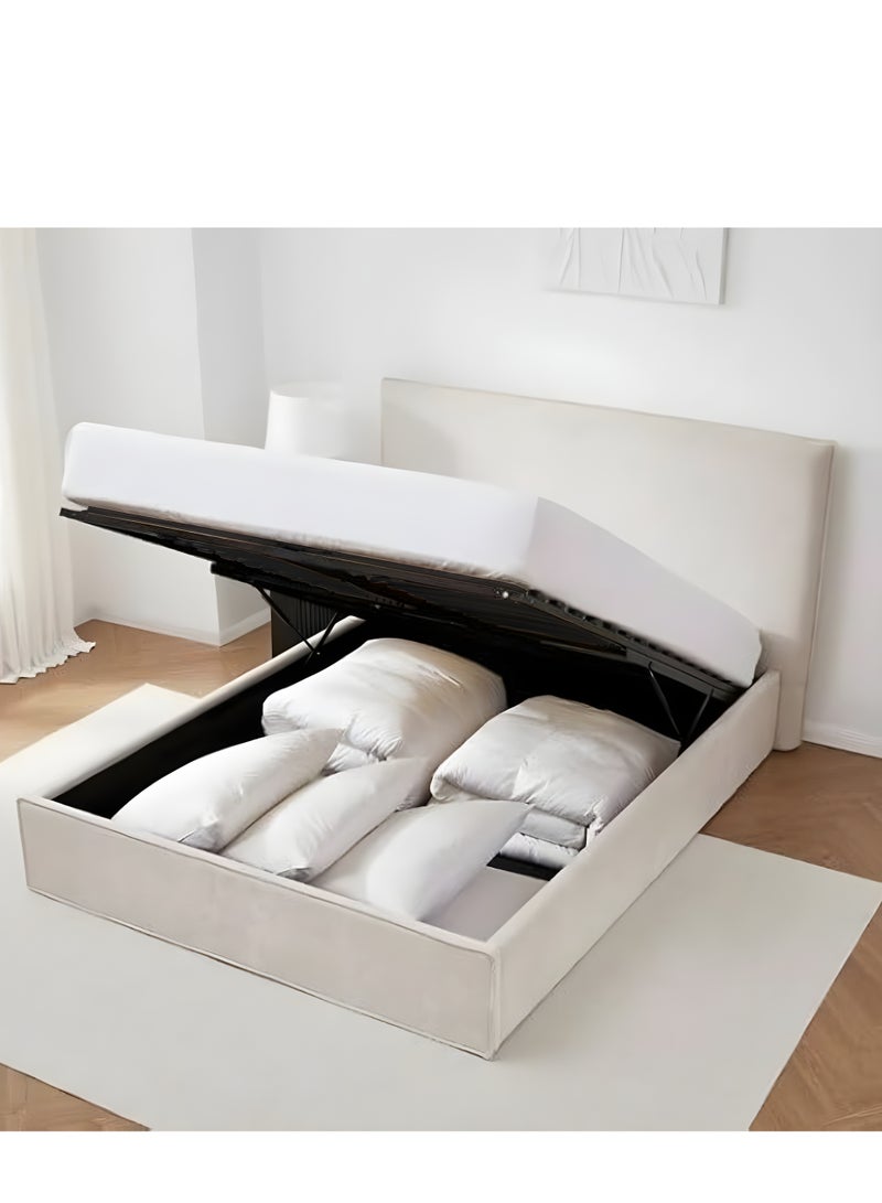 Wooden Twist Hydraulic Storage King Size Bed In Soft Fabrice  - Image 2