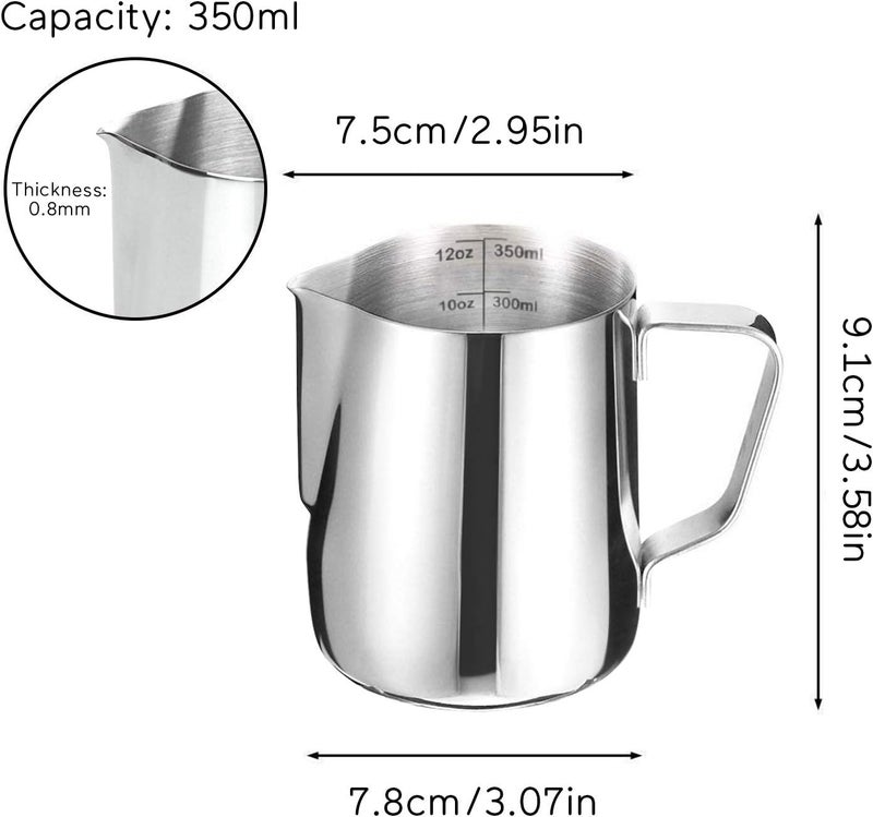 HOFASON Stainless Steel Milk Frothing Pitcher Cappuccino Pitcher Pouring Jug Espresso Cup Creamer Cup for Latte Art, 12 Ounce (350 ML) - Image 5