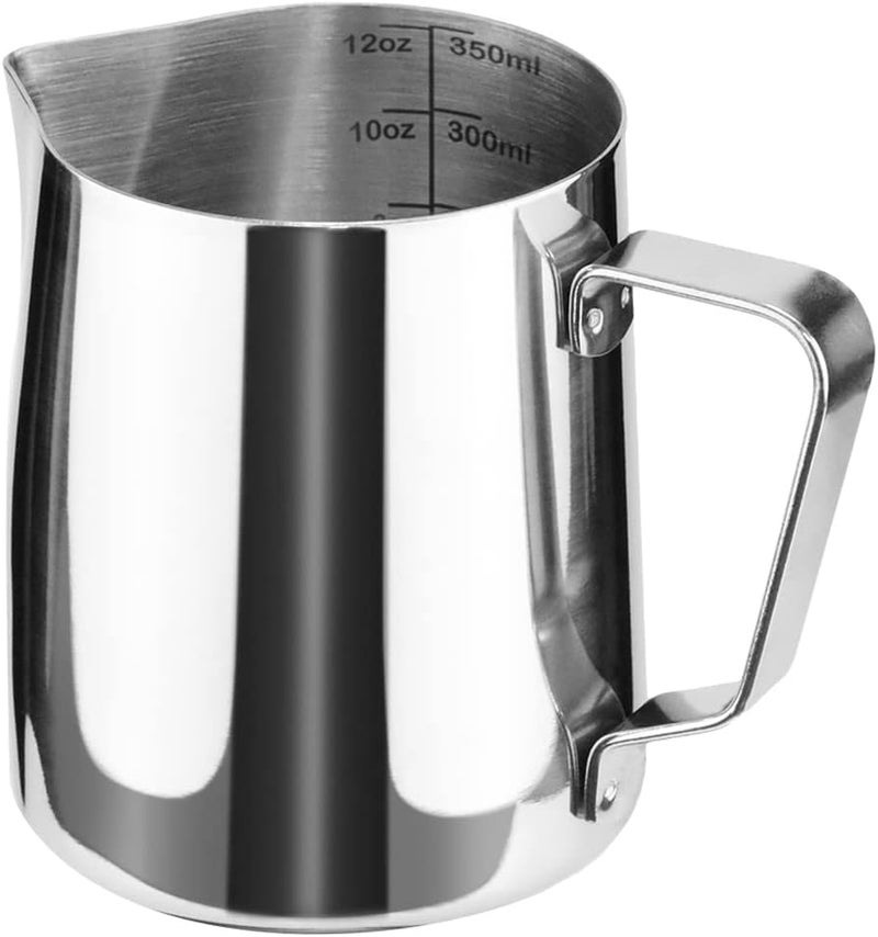 HOFASON Stainless Steel Milk Frothing Pitcher Cappuccino Pitcher Pouring Jug Espresso Cup Creamer Cup for Latte Art, 12 Ounce (350 ML) - Image 1
