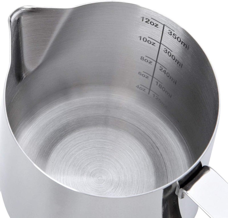 HOFASON Stainless Steel Milk Frothing Pitcher Cappuccino Pitcher Pouring Jug Espresso Cup Creamer Cup for Latte Art, 12 Ounce (350 ML) - Image 4