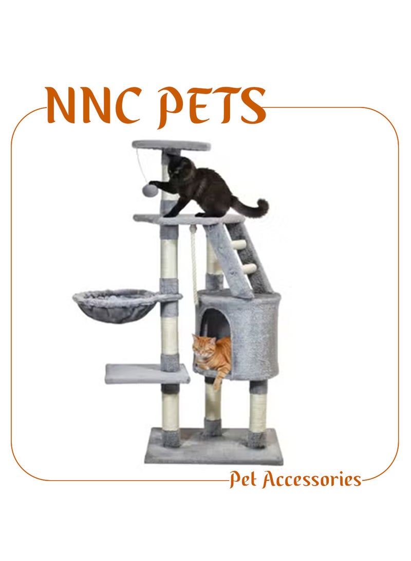 NNC PETS Cat tree tower for Indoor cats & Kittens, Multi-level cat tree activity center with Enclosed cat condo, Plush perch, Cozy Hammock, Sisal scratching post, and Ladder, Easy assembly, 118 cm (Grey) - Image 1