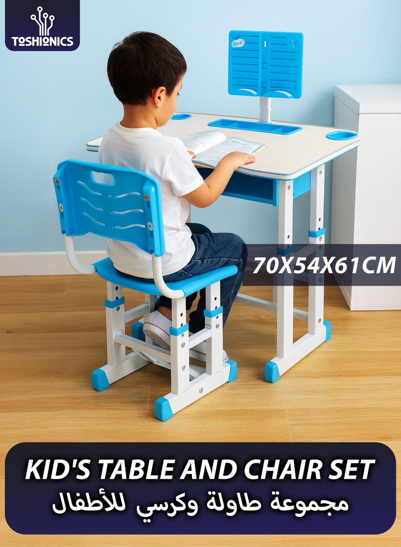 Toshionics Adjustable Kids Study Desk And Chair Set Educational Table with Ergonomic Design Safe Construction Ample Storage Ideal for Home Learning Nursery Creativity Growing with Your Baby Child - Image 1