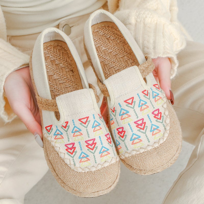 Original Exquisite Embroidered Shallow Mouth Shoes Dx65 Craft Stitching Linen Casual Shoes - Image 2
