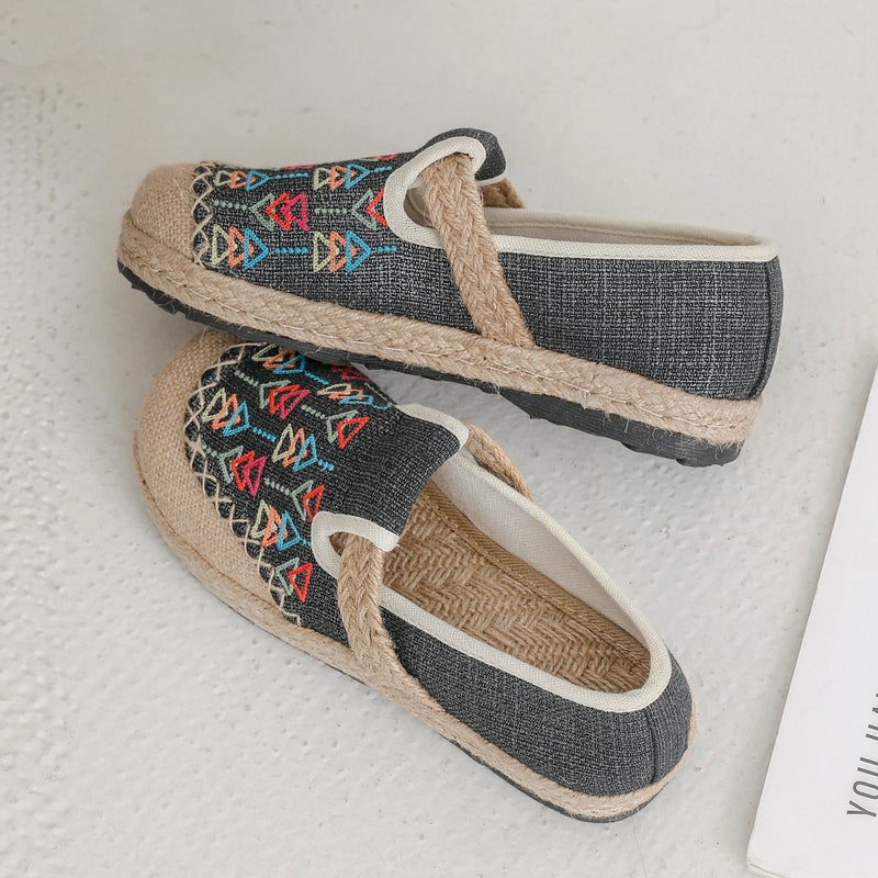 Original Exquisite Embroidered Shallow Mouth Shoes Dx65 Craft Stitching Linen Casual Shoes - Image 1