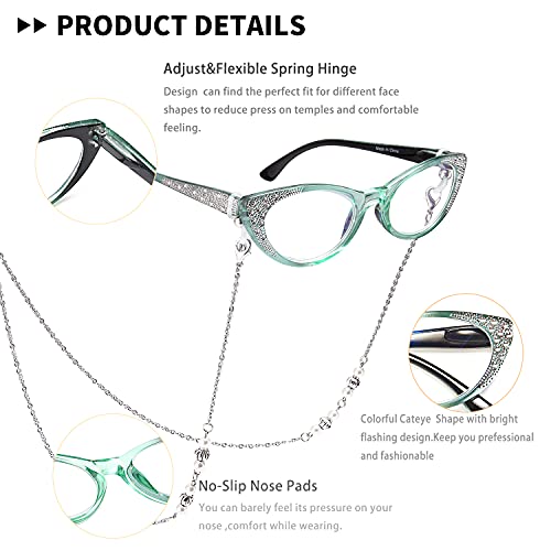 EYEURL Cat Eye Reading Glasses for Women - Blue Light Blocking 4 Pack Ladies Fashion Readers with Flexible Spring Hinges, Anti-Glare&UV Rays +2.50 Eyeglasses, Black/Brown/Green/Purple - Image 4