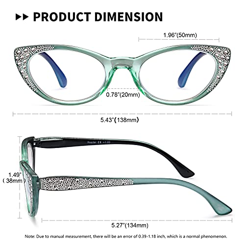 EYEURL Cat Eye Reading Glasses for Women - Blue Light Blocking 4 Pack Ladies Fashion Readers with Flexible Spring Hinges, Anti-Glare&UV Rays +2.50 Eyeglasses, Black/Brown/Green/Purple - Image 3