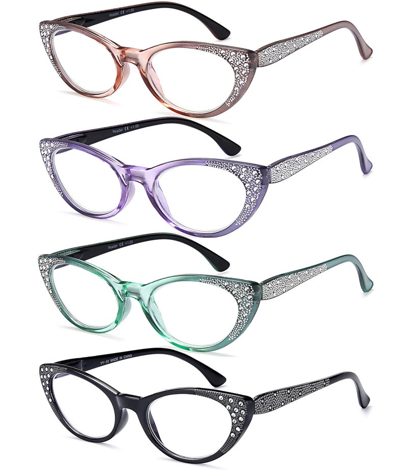 EYEURL Cat Eye Reading Glasses for Women - Blue Light Blocking 4 Pack Ladies Fashion Readers with Flexible Spring Hinges, Anti-Glare&UV Rays +2.50 Eyeglasses, Black/Brown/Green/Purple - Image 2