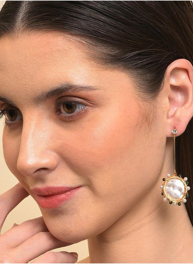 PRASHA - Gold Plated Pearl Beaded Drop Earring - Image 1