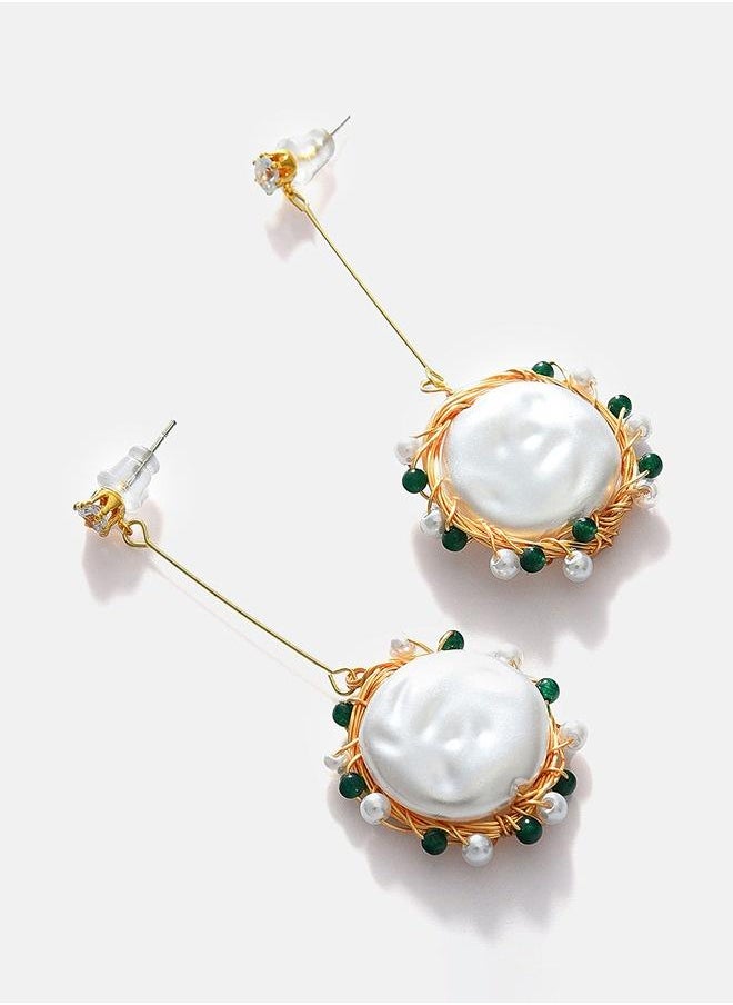 PRASHA - Gold Plated Pearl Beaded Drop Earring - Image 1
