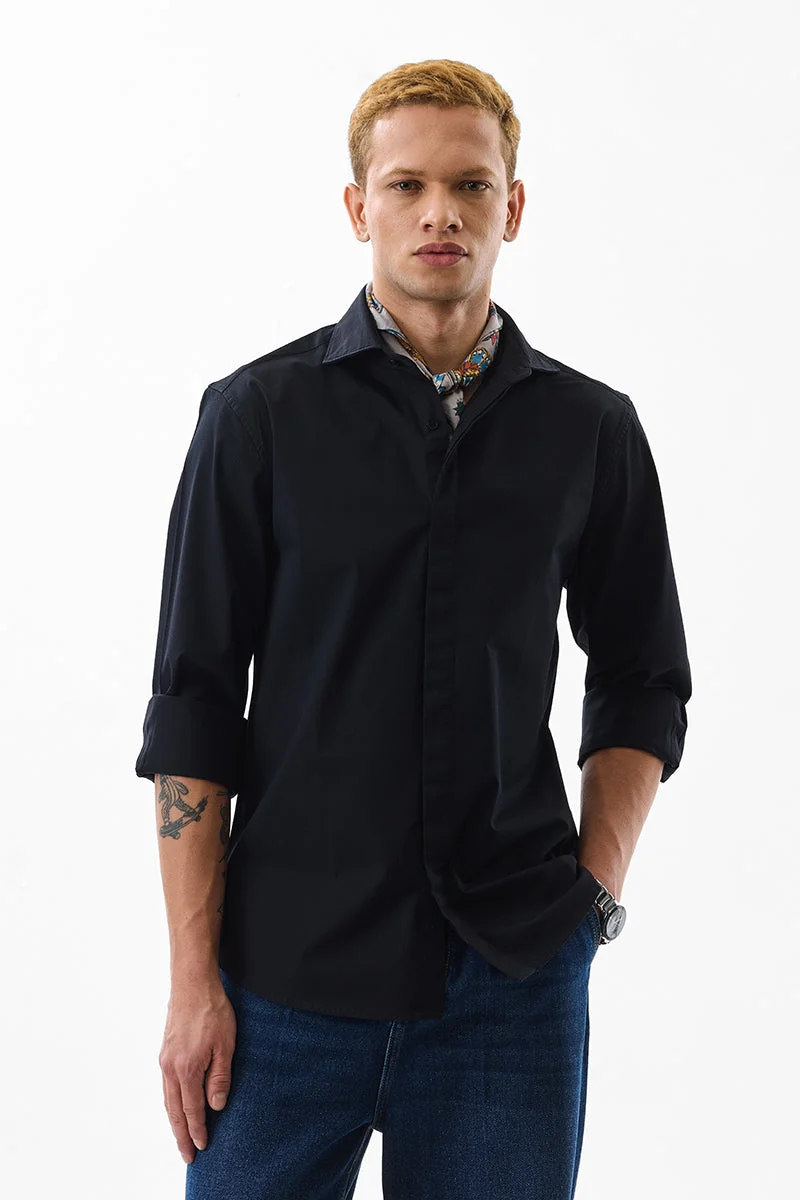 SNITCH Black Slim Fit Stretch Shirt
