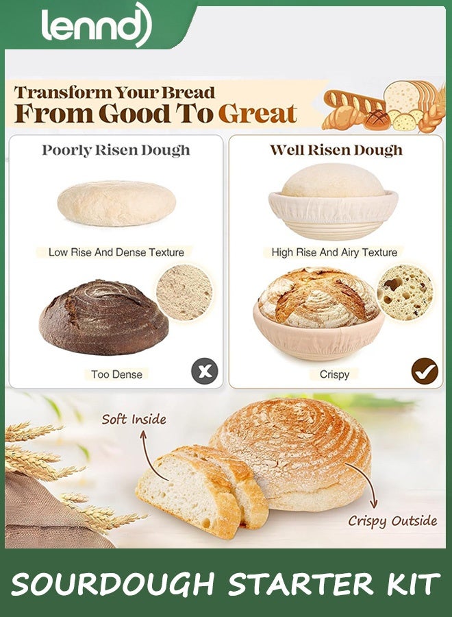 لينند لوازم خبز الخبز المخمر، مجموعة أدوات بدء العجين المخمر، سلة تدقيق الخبز، مجموعة أدوات صنع الخبز، أدوات مجموعة العجين المخمر، سلة تدقيق العجين المخمر، مجموعة هدايا العجين المخمر للخبازات والزوجة والأم - Image 2