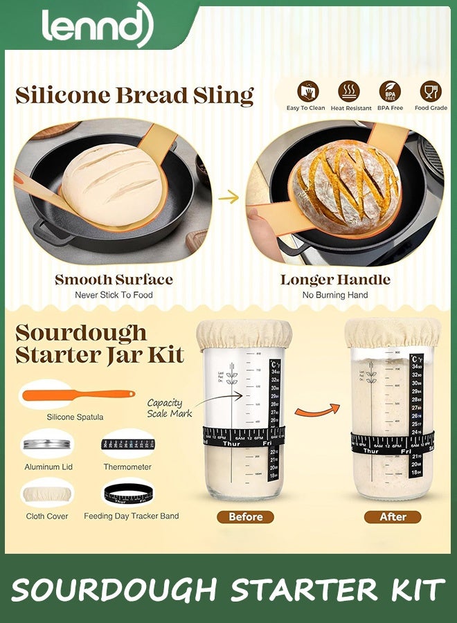 لينند لوازم خبز الخبز المخمر، مجموعة أدوات بدء العجين المخمر، سلة تدقيق الخبز، مجموعة أدوات صنع الخبز، أدوات مجموعة العجين المخمر، سلة تدقيق العجين المخمر، مجموعة هدايا العجين المخمر للخبازات والزوجة والأم - Image 3