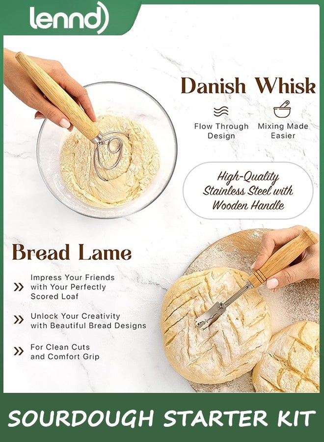لينند لوازم خبز الخبز المخمر، مجموعة أدوات بدء العجين المخمر، سلة تدقيق الخبز، مجموعة أدوات صنع الخبز، أدوات مجموعة العجين المخمر، سلة تدقيق العجين المخمر، مجموعة هدايا العجين المخمر للخبازات والزوجة والأم - Image 5