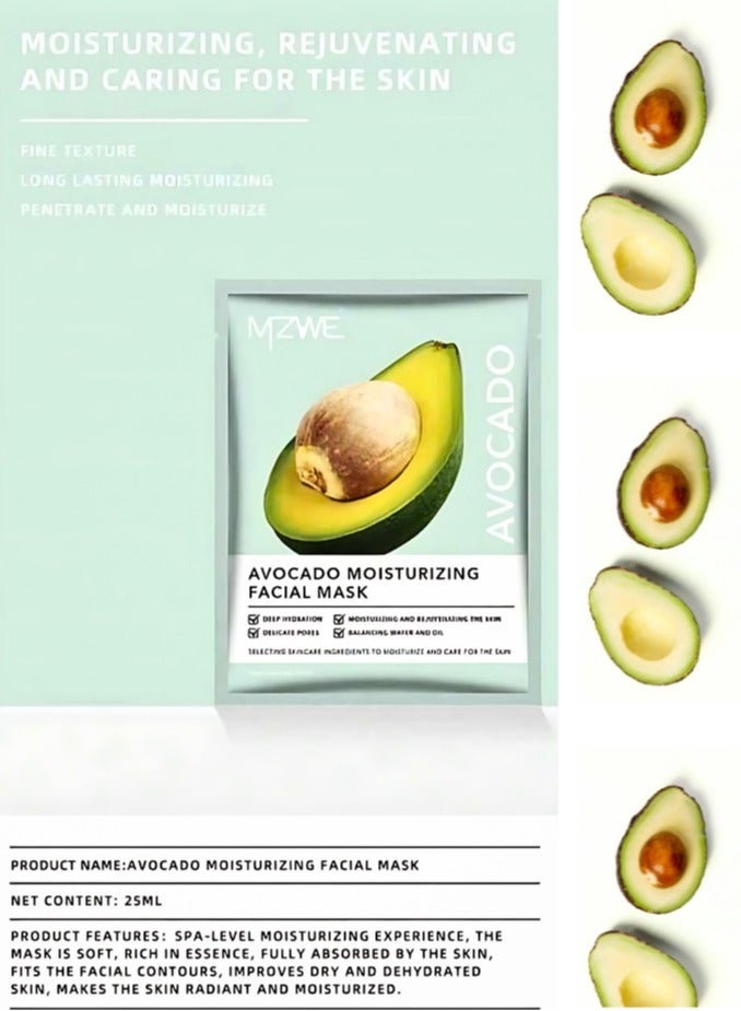 MZWE Beauty Facial Sheet Mask | Natural Sheet Mask | Face sheet Mask for Women and Men Cosmetics Fairness Facial Mask Combo Pack of 8 Avocado, Strawberry, Pomegranate  Lemon, Orange, Aloe Vera, Coconut and Peach. - Image 3