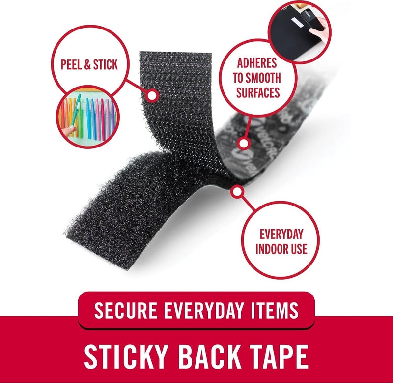 Velcro Sticky Back Tape, Black Reclosable Fastener Roll, 18 in x 3/4 in / 45.7 cm x 1.9 cm, for Home Organization, Securing Everyday Items, Holds up to 5 lb - Image 2