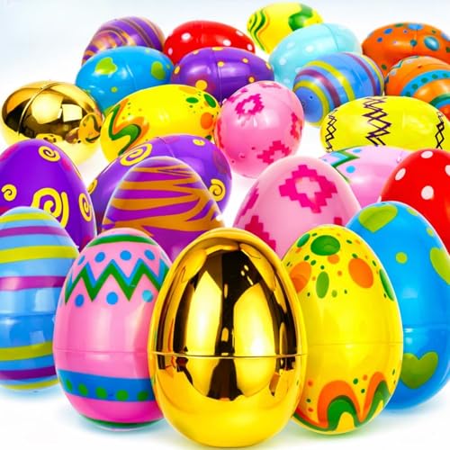 GiftExpress 36 Pcs Jumbo Printed Easter Eggs Large Golden Hinged Eggs 3 Church Eggs Hunt Basket Fillers Filling Treats for Party Favor Classroom Office Prize - Image 1