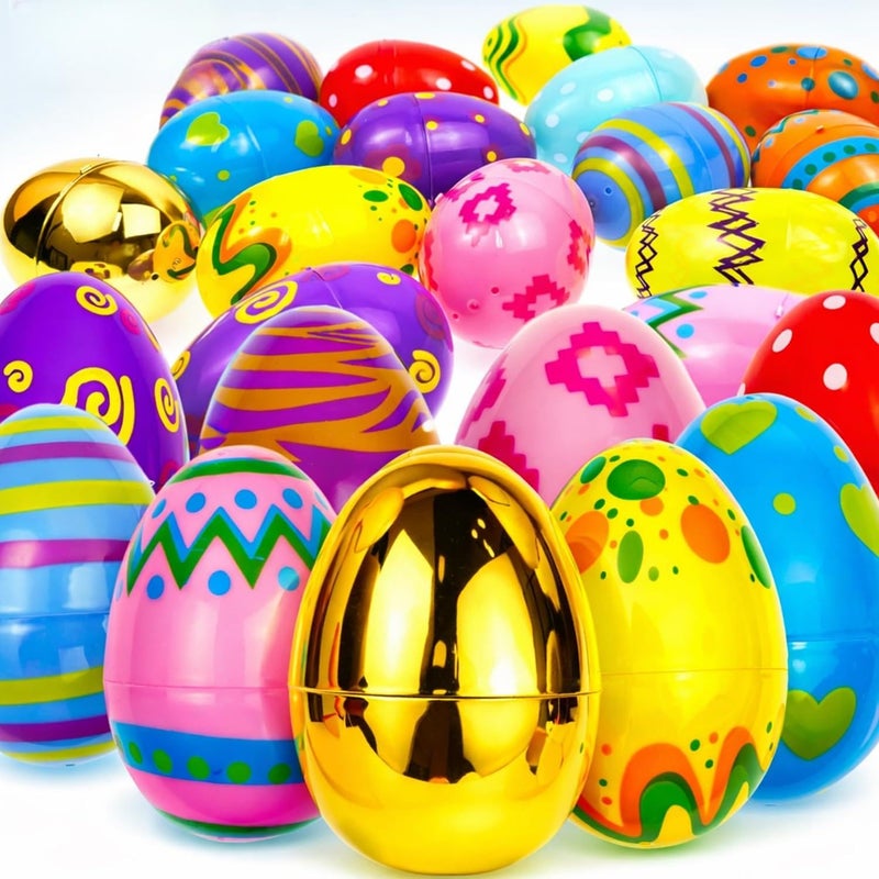 GiftExpress 36 Pcs Jumbo Printed Easter Eggs Large Golden Hinged Eggs 3 Church Eggs Hunt Basket Fillers Filling Treats for Party Favor Classroom Office Prize - Image 3