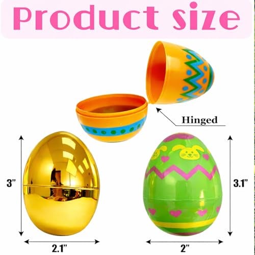 GiftExpress 36 Pcs Jumbo Printed Easter Eggs Large Golden Hinged Eggs 3 Church Eggs Hunt Basket Fillers Filling Treats for Party Favor Classroom Office Prize - Image 5