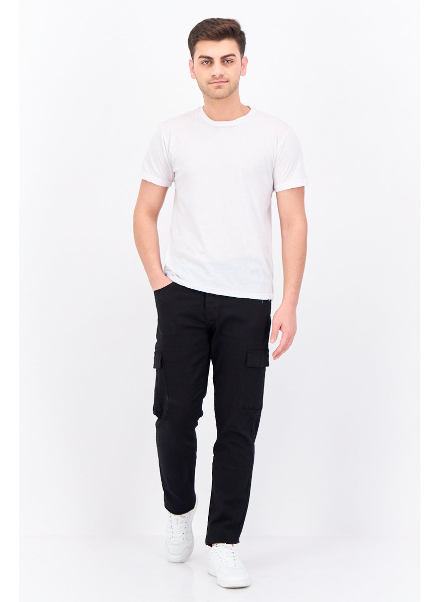 CROSSHATCH Men Tapered Fit Plain Stretchable Cargo Pants, Black  - Image 4