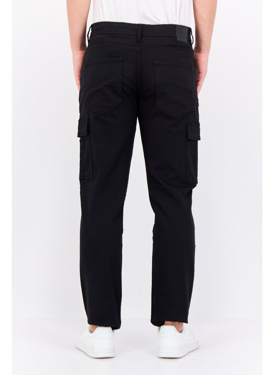 CROSSHATCH Men Tapered Fit Plain Stretchable Cargo Pants, Black  - Image 3