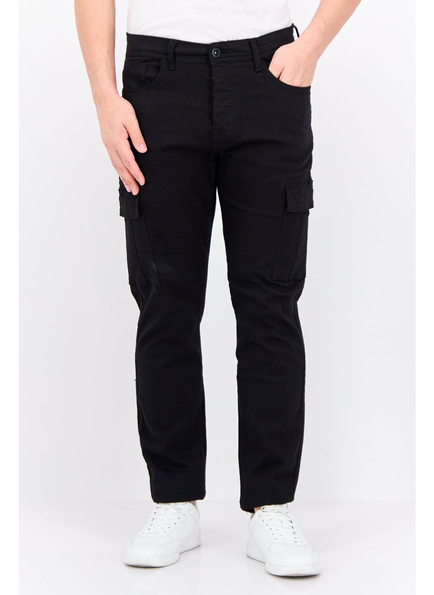 CROSSHATCH Men Tapered Fit Plain Stretchable Cargo Pants, Black  - Image 1