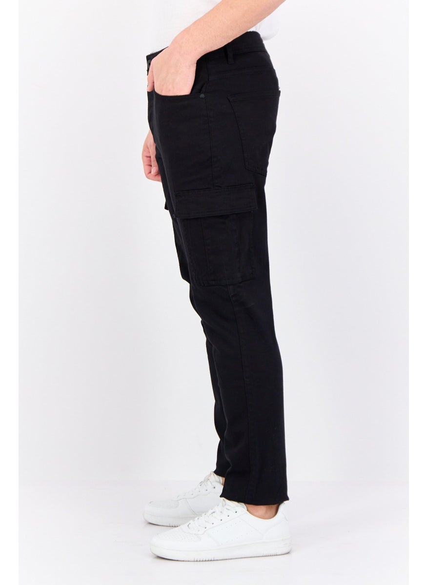 CROSSHATCH Men Tapered Fit Plain Stretchable Cargo Pants, Black  - Image 2