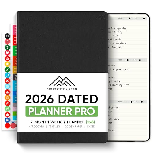 PRODUCTIVITY STORE Dated, 2026 Planner, 5.8” x 8.3” - The #1 Productivity Planner to Achieve Your 2026 Goals - Planner 2026-2027 by PRODUCTIVITY STORE (A5, BLACK) - Image 1