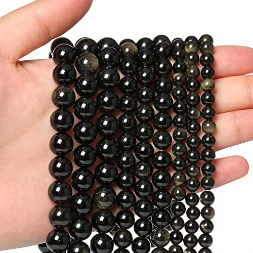 35pcs 10mm Natural Stone Beads Gold Obsidian Beads Crystal Gemstone for Jewelry Making DIY Bracelet Necklace