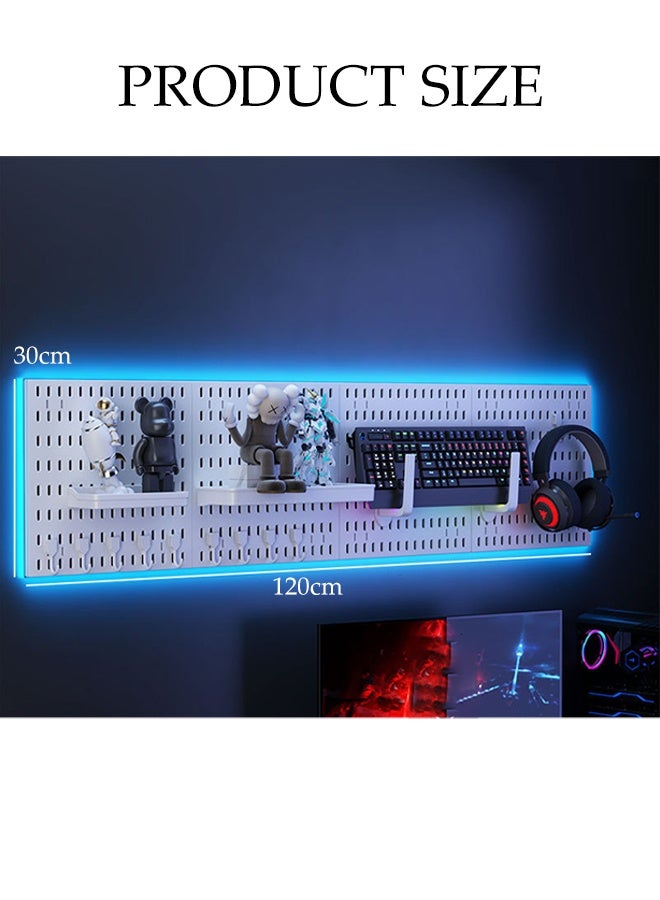 DUNISO Multifunctional Pegboard Combination Kit Hanging Wall Organiser Pegboards Modular with Accessories 4 Panel Wall Organizer and Storage with 3m Light Strip for Office, Home, and Gaming Office Desk - Image 4