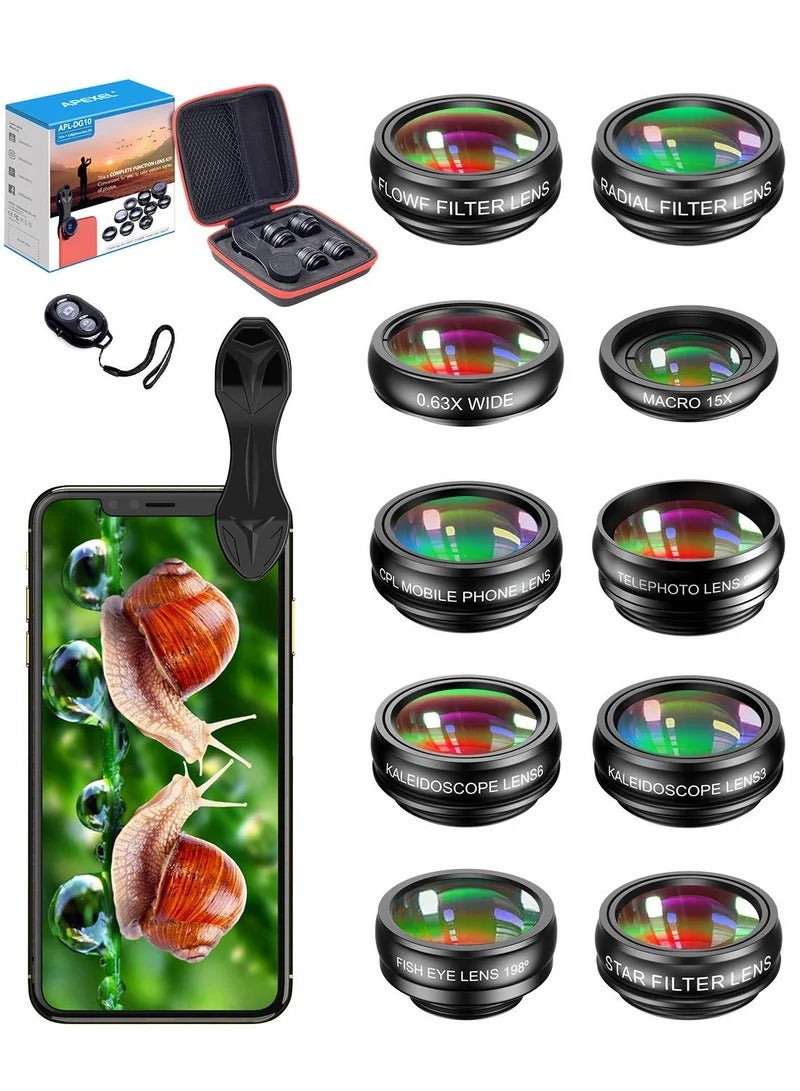 APEXEL 10 in 1 Mobile Phone Lens Kit Fisheye Wide Angle - Image 1