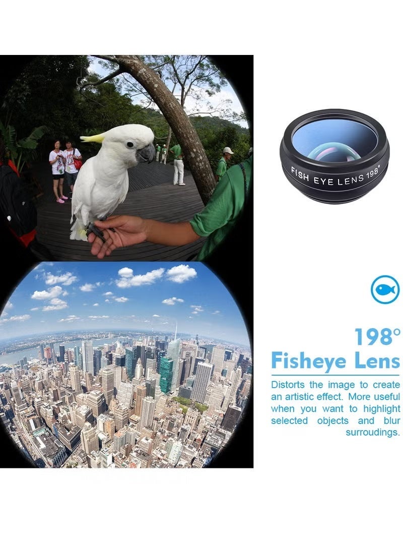 APEXEL 10 in 1 Phone Camera Lens Kit with 0.63X Wide Angle + 15X Macro + 198°Fisheye + 2X Telephoto + CPL + Star Filter + Radial Filter + Flow Filter + Kaleidoscope 3 + Kaleidoscope 6 - Image 5