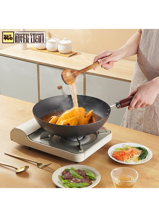 River Light Premium Imported Cast Iron Wok, Uncoated Stir-fry Pan 30cm Flat Bottom Wok Compatible With Induction And Gas Stoves - Image 1