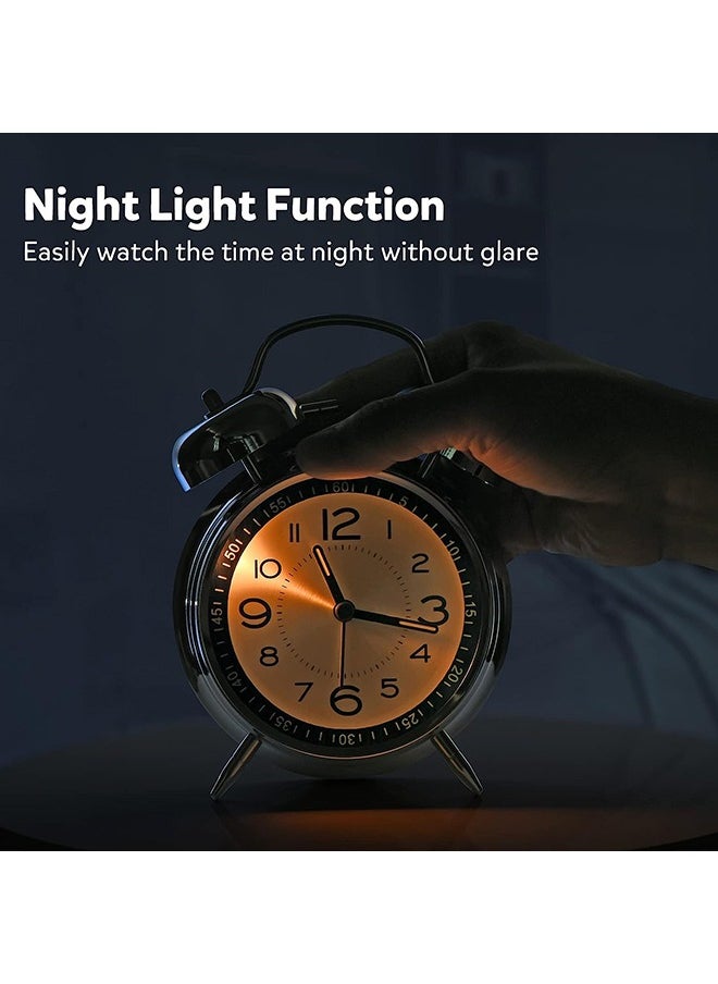 Arabest Loud Alarm Clock for Heavy Sleepers Adults,Retro 4 Inch Silent Non-Ticking Quartz with Backlight,Twin Bell Analog Kids Alarm Clocks for Bedrooms Bedside (Black)  - Image 3