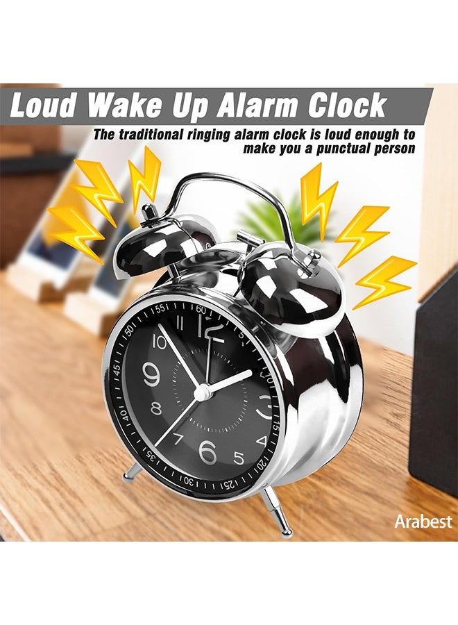 Arabest Loud Alarm Clock for Heavy Sleepers Adults,Retro 4 Inch Silent Non-Ticking Quartz with Backlight,Twin Bell Analog Kids Alarm Clocks for Bedrooms Bedside (Black) - Image 5