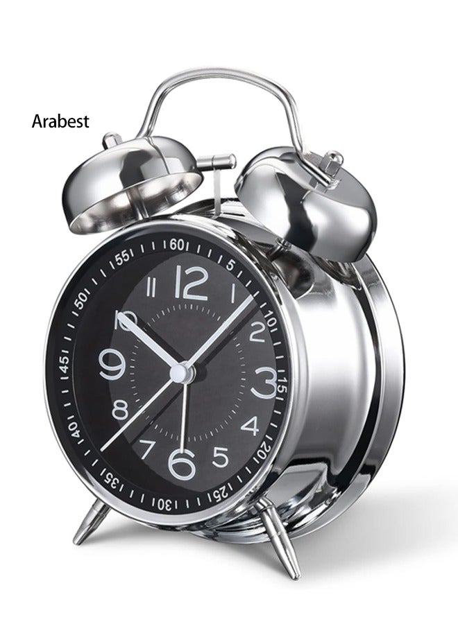 Arabest Loud Alarm Clock for Heavy Sleepers Adults,Retro 4 Inch Silent Non-Ticking Quartz with Backlight,Twin Bell Analog Kids Alarm Clocks for Bedrooms Bedside (Black) - Image 1