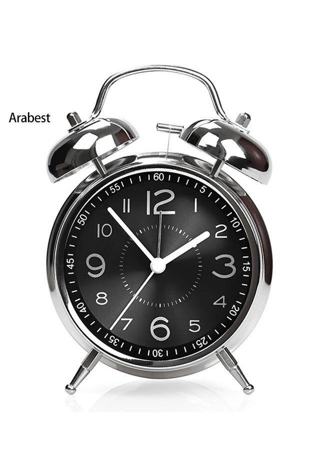 Arabest Loud Alarm Clock for Heavy Sleepers Adults,Retro 4 Inch Silent Non-Ticking Quartz with Backlight,Twin Bell Analog Kids Alarm Clocks for Bedrooms Bedside (Black) - Image 2