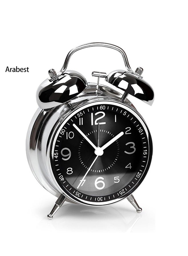 Arabest Loud Alarm Clock for Heavy Sleepers Adults,Retro 4 Inch Silent Non-Ticking Quartz with Backlight,Twin Bell Analog Kids Alarm Clocks for Bedrooms Bedside (Black) - Image 3