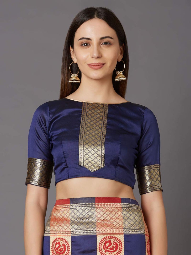 LACOSSI Pure Fancy Kanjivaram Jacquard SareeJacquard Banarasi Silk Saree Rich Pallu Design Woven Jacquard Trendy Special Occassion Wear With Unstitched Blouse Piece Trendy (Peacock-03) - Image 5