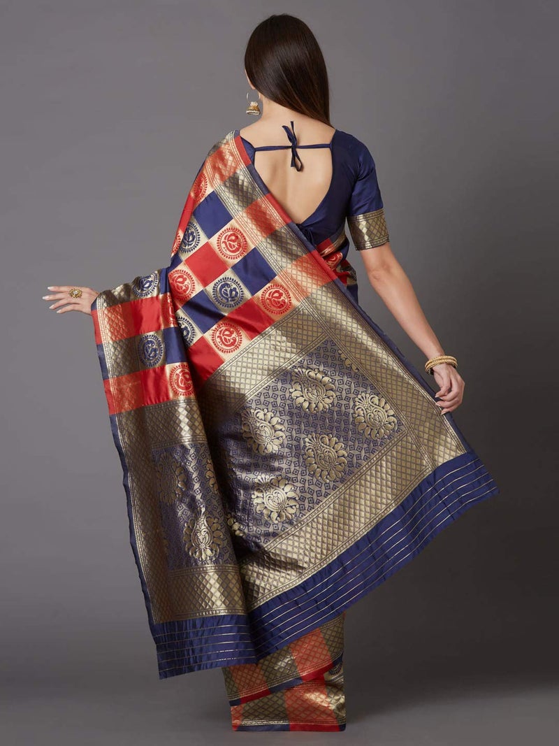 LACOSSI Pure Fancy Kanjivaram Jacquard SareeJacquard Banarasi Silk Saree Rich Pallu Design Woven Jacquard Trendy Special Occassion Wear With Unstitched Blouse Piece Trendy (Peacock-03) - Image 4