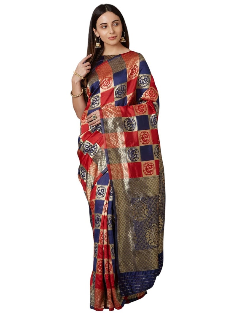 LACOSSI Pure Fancy Kanjivaram Jacquard SareeJacquard Banarasi Silk Saree Rich Pallu Design Woven Jacquard Trendy Special Occassion Wear With Unstitched Blouse Piece Trendy (Peacock-03) - Image 1