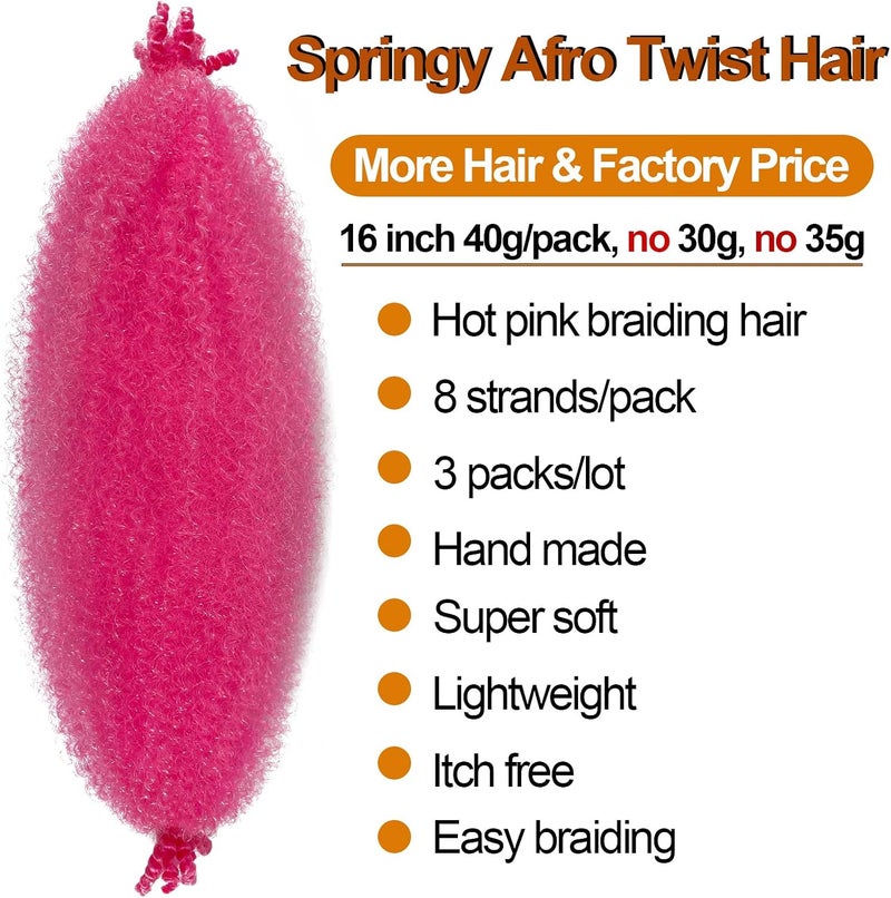 Chicmoi Pink Marley Hair for Kids 3 Pack Pre-Separated Spring Twist Hair for Soft Locs Hot Pink Kids Braiding Hair 16 Inch Springy Afro Twist Crochet Hair Marley Twist Braiding Hair - Image 2